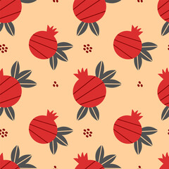 Obraz premium Seamless vector pattern with abcstract red pomegranates. Modern concept for fabric and paper, surface textures.