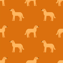 Seamless vector pattern with cute labrador dogs on orange background. Modern design for fabric and paper, surface textures.