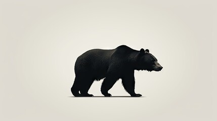  a black bear walking across a white background with a gray background.  generative ai