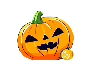 Pumpkin on white background. The main symbol of the Happy Halloween holiday. Orange pumpkin with smile for your design for the holiday Halloween. Vector illustration.