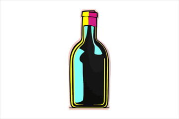 Vector wine watercolor bottle isolated on transparent background.