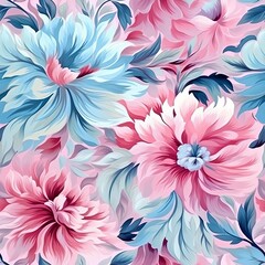 seamless pattern, pink mint blue colour, oil painting floral Christmas design