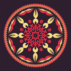 Mandala. Workpiece for your design. Ornamental elements and motifs of Kazakh, Kyrgyz, Uzbek, national Asian decor for plate, textile and print design. Round asian ornament. Vector.