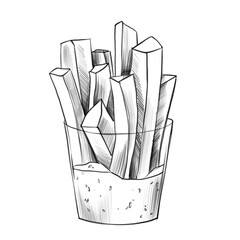 healthy Vegetable Snack in glass. Sticks of carrot, bell pepper, cucumber and celery with sauce. isolated monochrome line illustration 