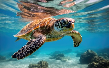 Sea turtle swimming in water
