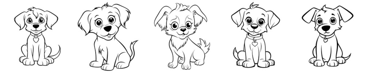Cute dog or puppy - simple thick lines, kids preschool children cartoon coloring book pages. Generative AI	