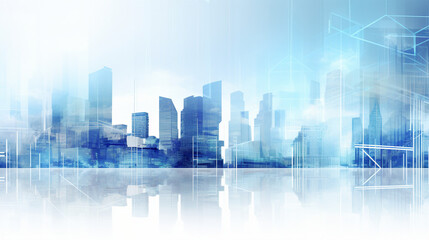 Business buildings, city, blue abstract background