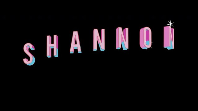 Bright letters jump merrily in the inscription SHANNON city. Retro. Alpha channel black. Looped from frame 120 to 240, Alpha BW at the end