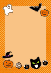 Halloween illustration A4 template with icing cookies of jack o' lantern, black cat, ghost. Cute and fun vertical halloween background for flyer, card or poster design