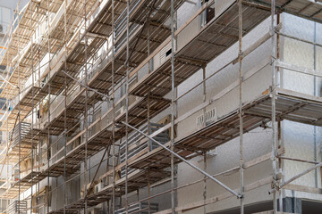 Israeli house in scaffolding during renovation