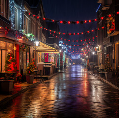 Christmas lights on the street, decorate the street with Christmas celebrations