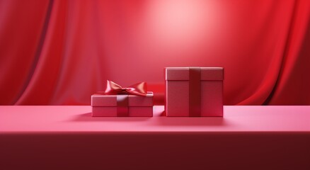 Minimal red background christmas with christmas gifts