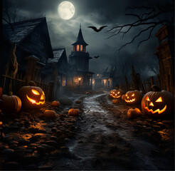 halloween background with pumpkin and bats