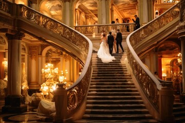 At a big opera ball in luxury architecture. - obrazy, fototapety, plakaty