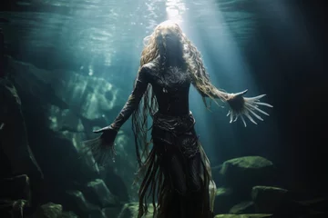 Foto op Plexiglas Full body shot of a mermaid underwater. © Michael