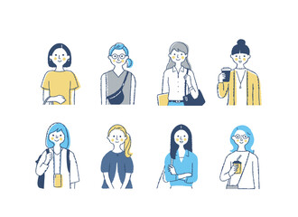 さまざまな女性8人　上半身