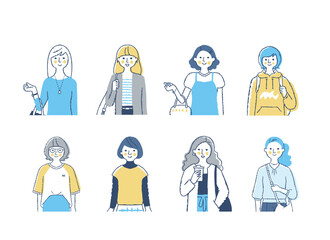 さまざまな女性8人　上半身