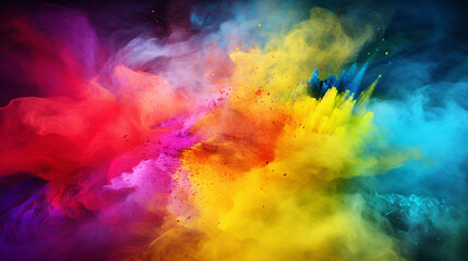 Obraz na płótnie Canvas Color splash at Holi Festival, a popular and significant Hindu festival celebrated as the Festival of Colours, Love and Spring. It celebrates the eternal and divine love of the god Radha and Krishna.A