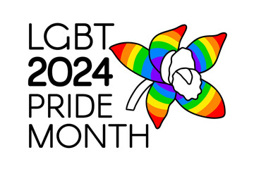 LGBTQ Pride Month 2024 rainbow logo. Vector symbol of Pride Month support.