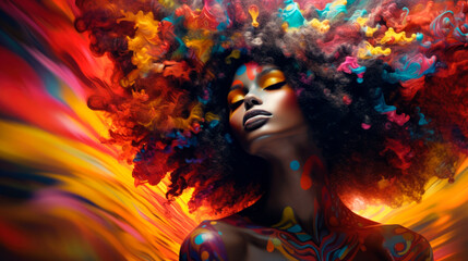 black afro woman psychedelic colorful abstract background