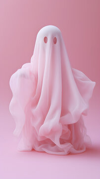 Cute Pink Ghost Character On A Pink Background