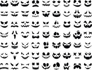 Halloween Monster Pumpkin Face Bundle Black Spooky Scary Face Set