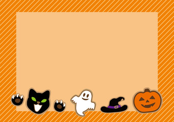 Halloween illustration A4 template with icing cookies of jack o' lantern, black cat, ghost. Cute and fun horizontal halloween background for flyer, card or poster design