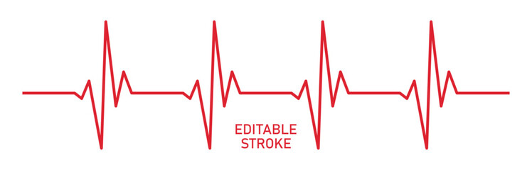 Editable stroke heart diagram, red EKG, cardiogram, heartbeat line vector design to use in healthcare, healthy lifestyle, medical laboratory, cardiology project.