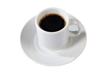 white cup with coffee top view isolated on white background