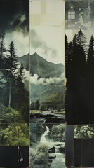 Mixed Media Collage Black and White Photography Atmostpheric Landscape Nature Mountains Trees