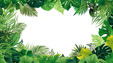 Tropical green leaves frame on white background. Generative AI. High quality illustration