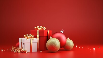 christmas red gift boxes with oraments copy space - Powered by Adobe