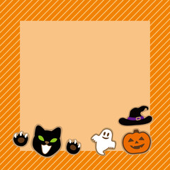 Halloween illustration square template with icing cookies of jack o' lantern, black cat, ghost. Cute and fun halloween background for flyer, card or poster design