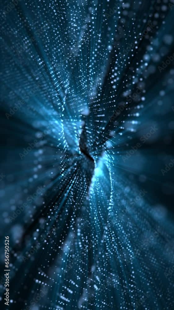 Wall mural vertical video - abstract technology background with a flowing digital fractal wave of glowing blue 
