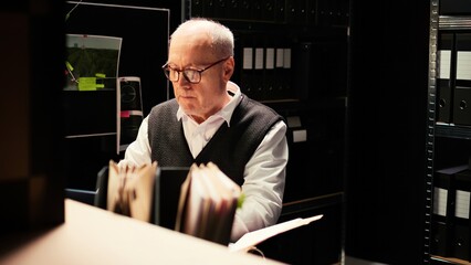 Private inspector review case files, reading confidential reports to evaluate evidence authenticity...