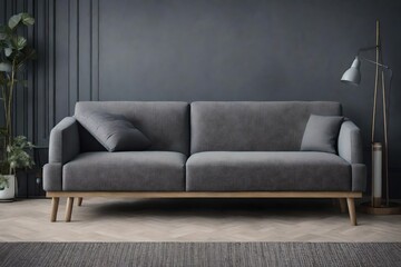 a monochromatic gray Scandinavian sofa with various shades and textures