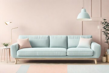 a Scandinavian sofa in a soft pastel color palette for a cozy feel