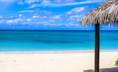Beach 7 mile in beautiful Cayman Islands aerial view of Grand Cayman paradise in the Caribbean surrounded by the sea