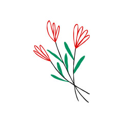 Linear red spring flower. illustration in modern doodle style