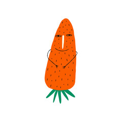 Orange cartoon comic carrot character with lovely face. comic character doodle style illustration