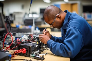 An electronics technician at work.