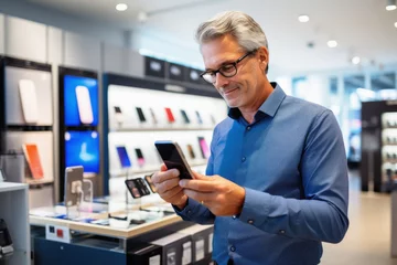 Foto op Plexiglas Customer in a smartphone shop trying the latest model. © Michael