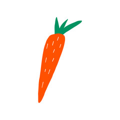 Cute carrot vegetable. Hand drawn cartoon illustration in Doodle style