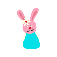 Comic pink bunny. Funny comic character doodle style illustration