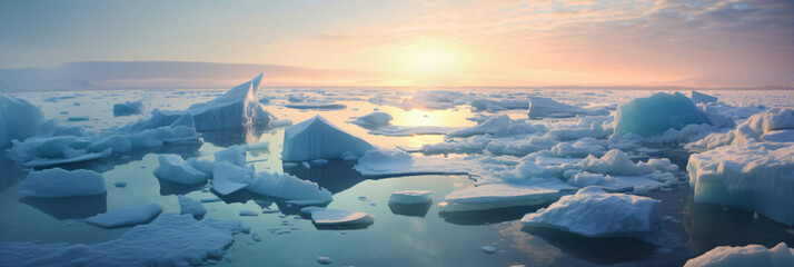 arctic ocean with floating icebergs	
