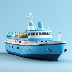 big ship, steamship characters and 3D objects made in minimalist styles on an isolated background, Pre-school education of children on colorful 3D pictures used as the alphabet