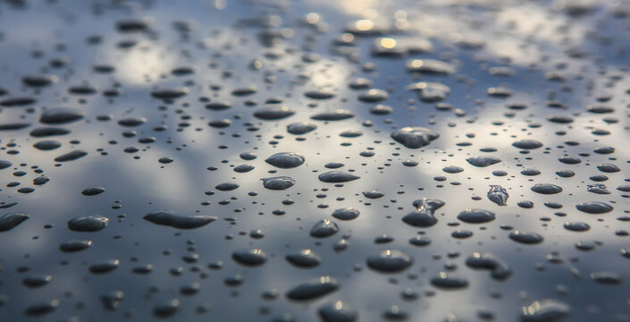 Drops of water after rain on the surface of a reflective cloud.
