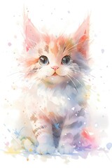 Watercolor artwork featuring adorable kitty