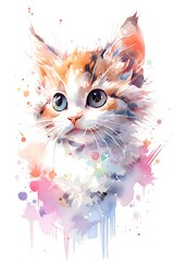 Adorable kitten illustration in watercolor pain