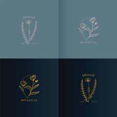 Botanical floral logotype collection in minimal style